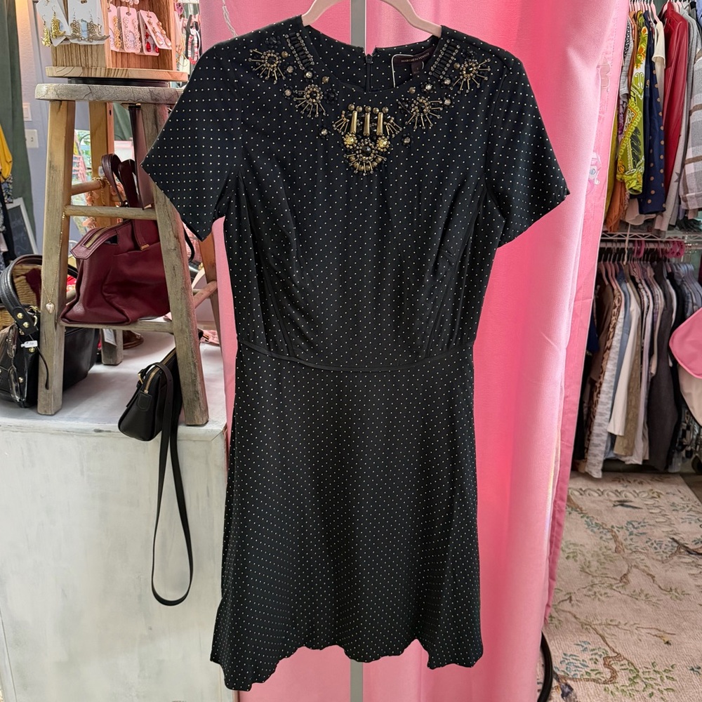 NWT Marchesa Voyage Black Dress with gold polka dots and embellishments Size 6